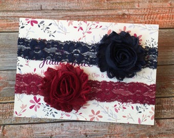 2 Baby Headbands, Baby Headband Set, Newborn Headband, Infant Headband, Baby Girl Headband, Shabby Lace Headband, Baby Hair Bow, Headband