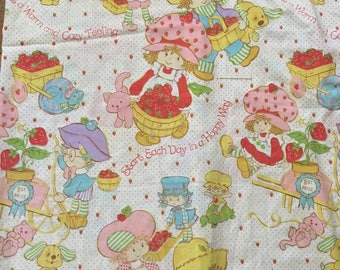 Vintage 1980 Strawberry Shortcake Twin Sized Sheet With Tear Perfect to Use for Sewing Projects