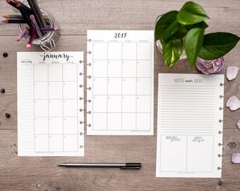 DATED MONTHLY CALENDAR for Circa Junior, Calendar Insert for Circa Junior, tul, Arc Junior Planner Insert, Half Letter Refill, 5.5"x8.5"