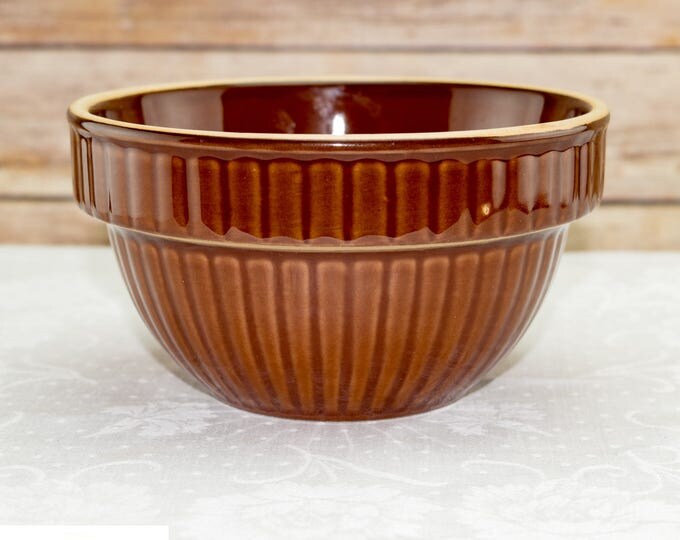 Vintage Over And Back Glazed Yellow Ware Pottery Bowl | Rustic Home Decor