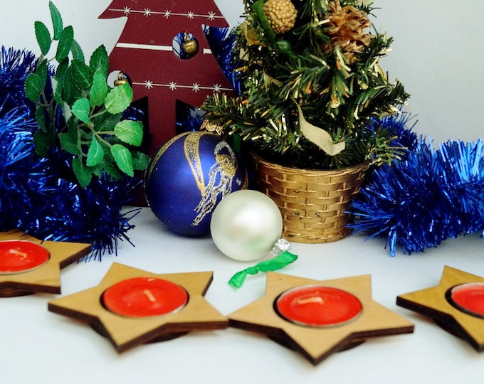 Star candlestick, сhristmas decorations - Set 4 wooden candlestick - Christmas Decor table set - Christmas gift - idea table decorations
