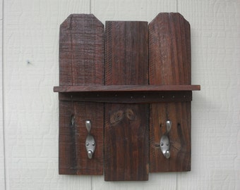 Rustic Reclaimed Wood Shelf Dog Leash Hanger Wall Organizer Coat Rack Farmhouse Cabin Country Primitive