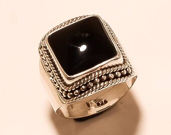 Natural Black Onyx Ring Onyx Cabochon Ring Sterling Silver Ring AAA Onyx Gemstone Ring 925 Sterling Silver Onyx Stone Ring Onyx Us 7.5 E-776
