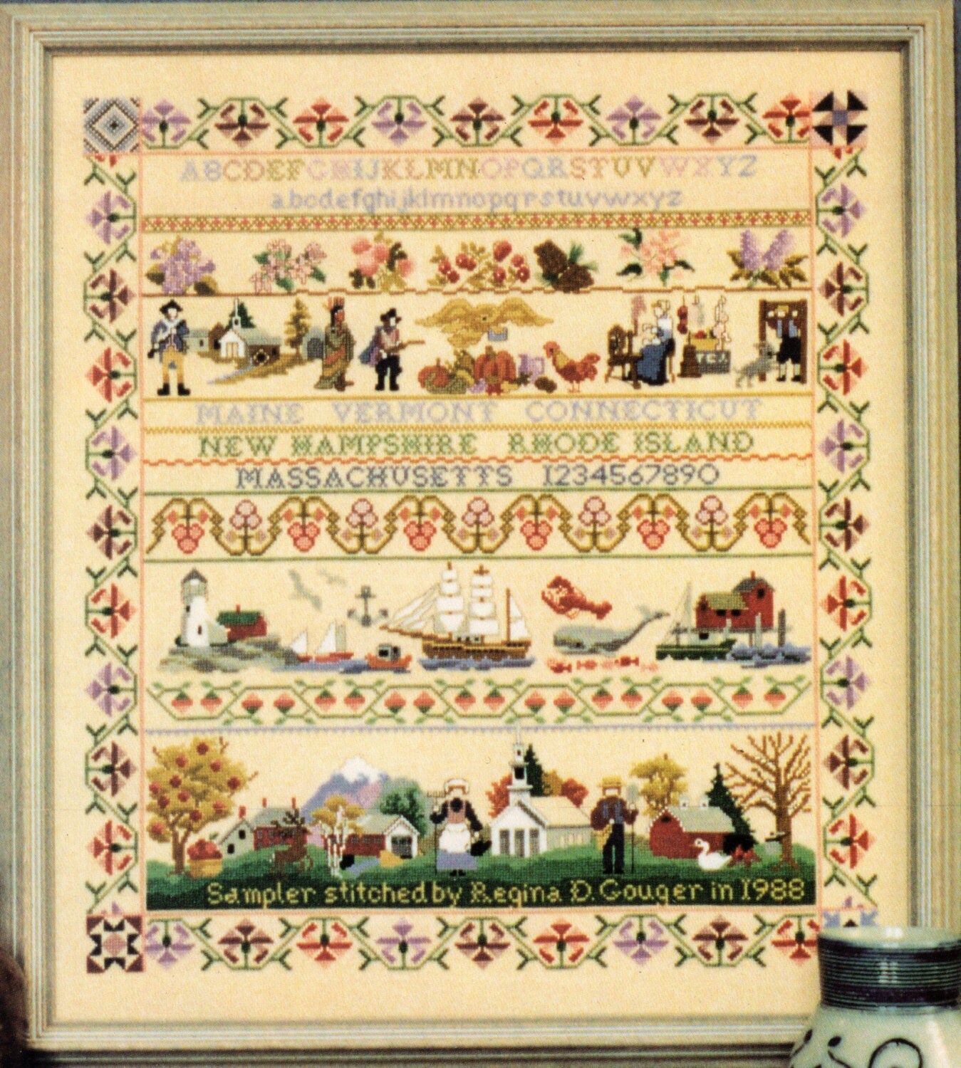 Ginger & Spice ** NEW ENGLAND SAMPLER ** Out of Print Vintage counted cross stitch pattern from