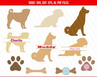 Dog SVG, Dog silhouette, dog monogram svg, dog monogram, Dog split svg, Paw svg - Instant digital download - DXF, Svg, Pdf, Ai, EPS