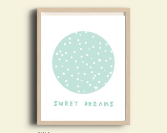 Nursery decor, printable art, Sweet Dreams sign, light blue, nursery printable, instant, blue art, kids wall art, baby nursery wall print