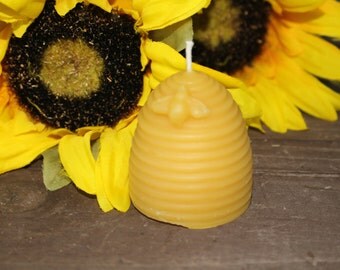 Honey Bee on Beehive 100% Pure Beeswax Candles