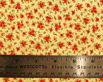Floral cotton fabric with dark pink flowers on tea-stain background - 1-3/4 yards