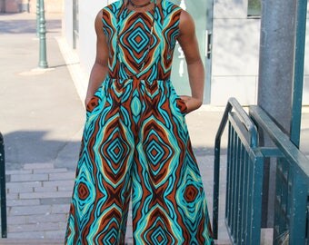ISO Jumpsuit aus Blaue Afrikanische Baumwolle