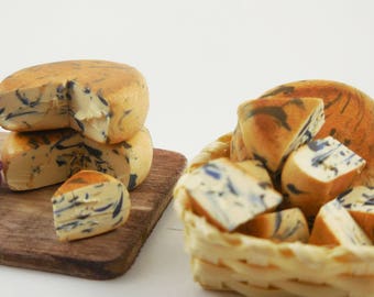 Dollhouse Cheese, Tiny Cheese, Mini Bleu Cheese, Miniature Food and Fake Food for Fairy Gardens, Dollhouses, Terrariums, and Jewelry Charms