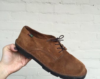 Vintage Brown Suede Oxfords by Hush Puppies, size 6.5, suede shoes, oxfords, suede oxfords, women's oxfords