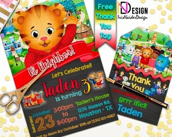 Daniel Tiger's Neighborhood Invitation and FREE Thank You Tag, Daniel Tiger Invitation, Daniel Tiger Thank You Tag, Daniel Tiger Thank You