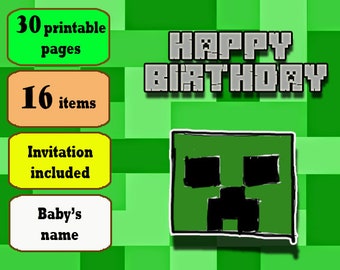 Mine Themed Birthday Party Printable Set, Personalized with Invitation