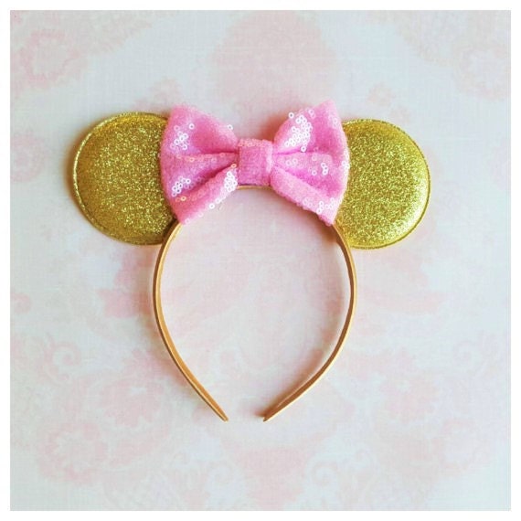 Pink and Gold Minnie Mouse Ears HeadbandMinnie EarsMinnie