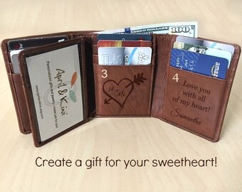 Valentine's Gift for him - Trifold Men's Wallet - Personalized Men's Wallet - Gift for husband Valentine - 3rd Anniversary Toffee ** 7133