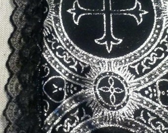 Black and Metallic Silver W Black Lace Trim