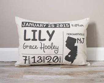 Birth Announcement Pillow | Personalized Baby Pillow | Baby Stats Pillow | New Baby Gift | Gift for New Mom | Baby Pillow | New Mom Gift