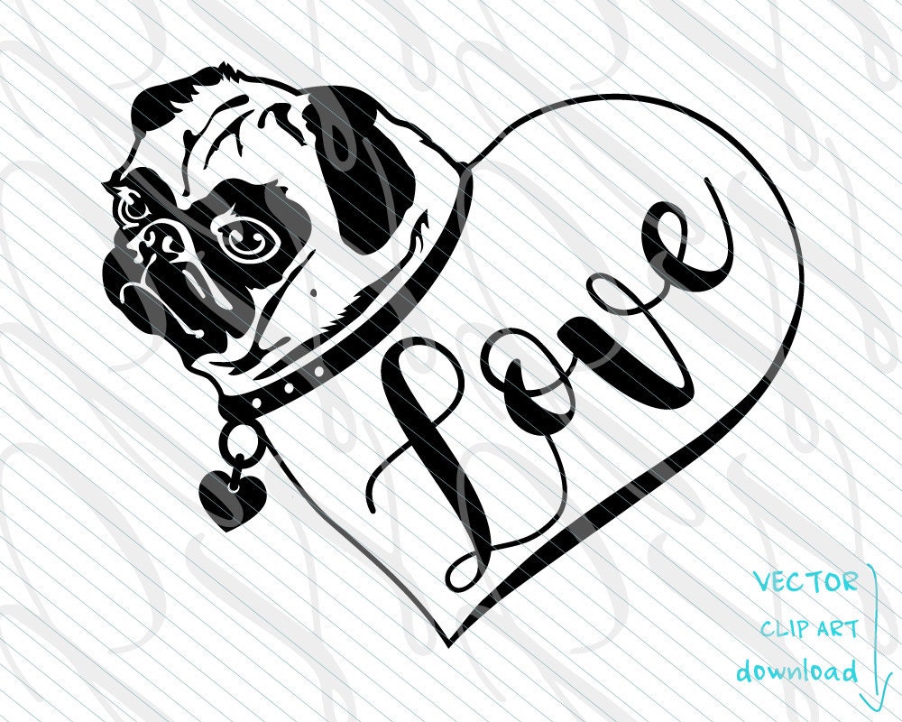 Download Pug Ink Tattoo SVG Pug Love Heart SVG Vector Art File. Pug