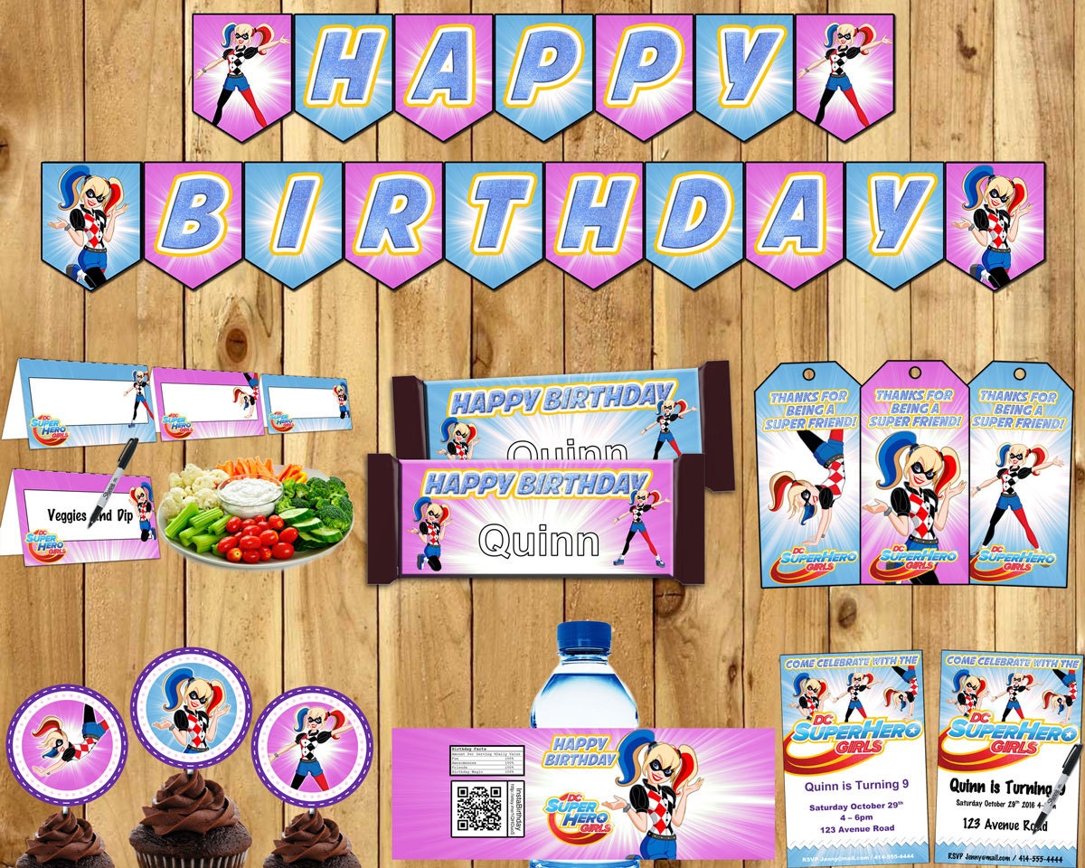 DIY Harley Quinn DC Super Hero Girls Inspired Party Kit Banner Invite ...
