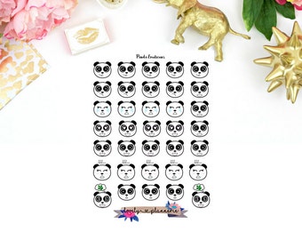 Panda emoticon stickers, panda face stickers, emotion stickers, planner stickers, panda planner stickers