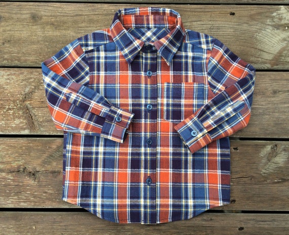 mens blue and orange plaid shirt