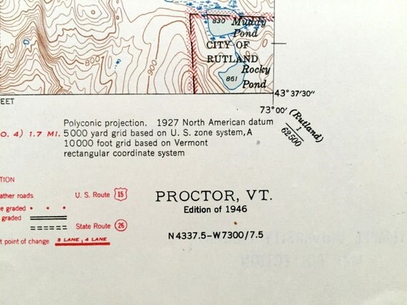 Antique Proctor Vermont 1946 US Geological Survey Topographic