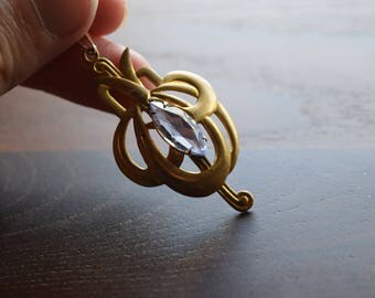 Antique 1920s Art Nouveau Yellow Gold Aquamarine Glass Necklace Pendant
