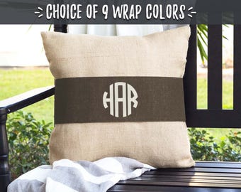 Monogrammed Pillow Covers, Brown Pillows Farmhouse Burlap Pillow Wraps, Rustic Wedding Gifts for Couple, Initial Monogram Gift, 508272954
