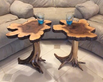 Rustic End Table Set, Rustic Furniture, Unique Side Table, Cypress End Table, Night Stand, Stump Base, Stump End Table, Stump Furniture