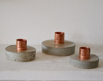 Copper candle holder, candle concrete, Candlestick holder, Candle stand, Housewarming gift, Industrial decor, Copper industrial, Modern gift