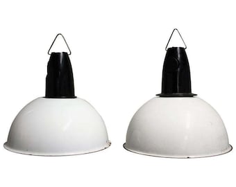 White enamel pendant lights - vintage industrial lamps - white enamel lamps - industrial lighting - vintage lamps - industrial pendant light