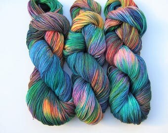 Hand Dyed Yarn 100g Superwash Merino Wool, Nylon, sock weight "Sirius", rainbow