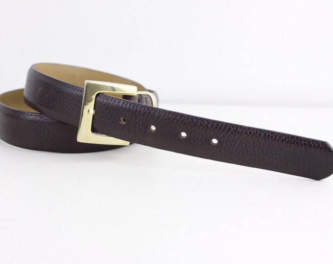 Danier leather belt, vintage leather ladies belt, size small, size 30, short belt, chestnut brown genuine leather belt with gold tone buckle