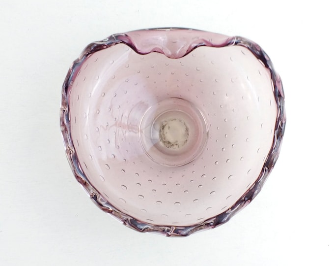 Murano glass dish, controlled bubble ashtray in pink, mid-century nail glass art pin dish, candy pink jewelry dish, trinket dish, key tray