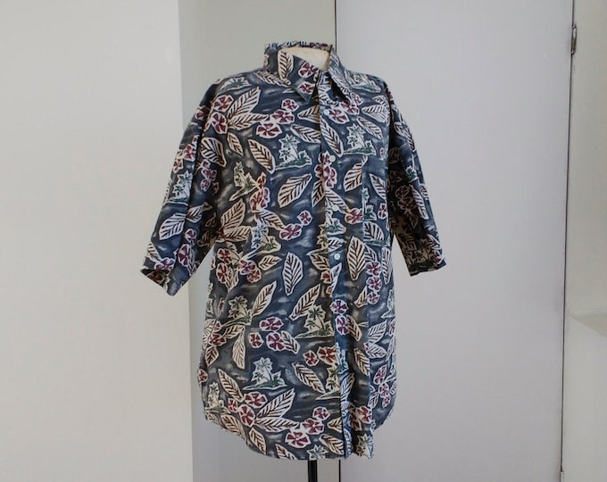 Vintage Hawaii shirt, casual mens shirt Penmans, size L, short sleeved summer shirt, oversized ladies tiki shirt, rockabilly spring fashion