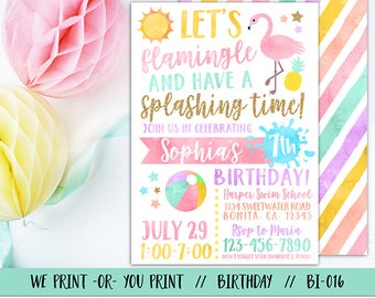 Flamingo Invitation, Flamingo Birthday, Flamingle Invitation, Pool Party Invitation, Summer Birthday Invitation, Swimming Birthday
