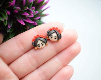 Fimo handmade earrings inspired by Frida Kahlo