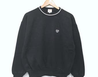 Rare!! MCM LEGERE Mens Sweatshirt Pullover Jumper Embroidery Small Logo Ringer Black Colour Large Size