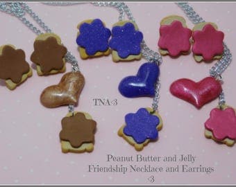 Peanut Butter and Jelly Friendship Necklace and Earring sets