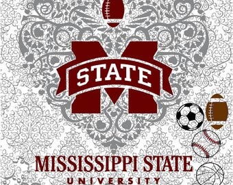 Baseball Basketball Soccer Football Mississippi State Logo Heart DXF SVG