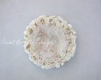 Digital Backdrop Newborn White Cream and Rose Classic Nest - Instant Download