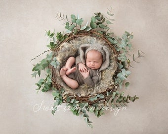Newborn Digital Backdrop for boys - natural nest perfect for a little bunny!
