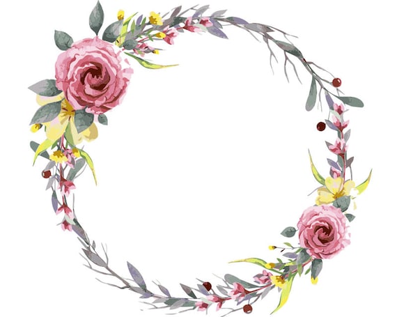 Watercolour Flower Wreath Clip Art Digital Download PNG Vector
