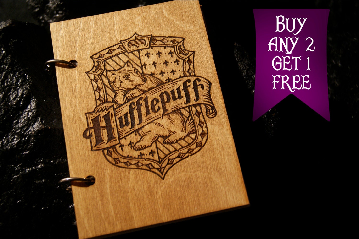 Hufflepuff wooden notebook / Harry Potter notebook