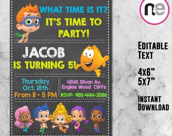 SALE!! Bubble guppies Invitation, bubble guppies, guppies birthday, invitation, guppies invitation, guppies party, editable, invite