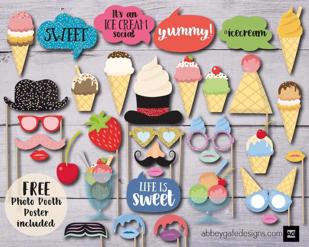Ice Cream Party Photo Booth Props Photo Props Ideas Photo
