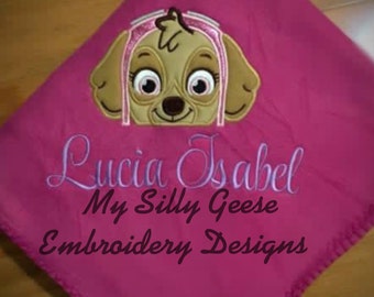 DIGITAL FILE 4x4 5x7 Paw Patrol Skye inspired Peeker hooded towel embroidery design hoodie towel topper bow holder applique