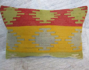 Turkish Kilim Pillow, 16"x24"inches, 40x60cm, Turkish Handmade Tribal Anatolian Kilim Pillow Cover