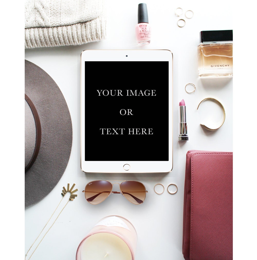 Download Chic flat lay Mock up scene with iPad design blogging or