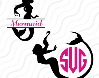 Mermaid SVG, Split Mermaid SVG, Mermaid Monogram SVG Cut table Design,svg,dxf,png Use With Silhouette Studio & Cricut_Instant Download